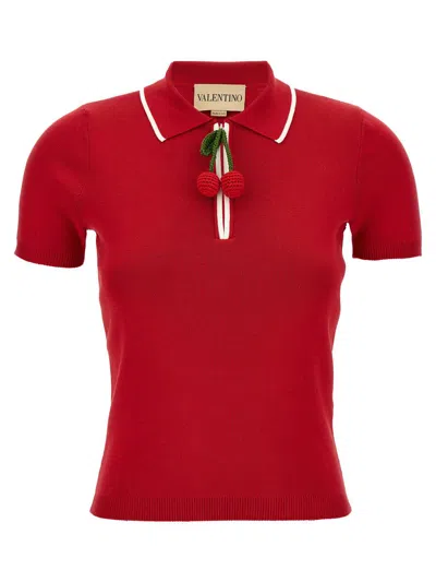 Valentino Knitwear With Cherry Detail And Polo Collar In Red