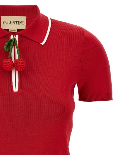 Valentino Knitwear With Cherry Detail And Polo Collar In Red