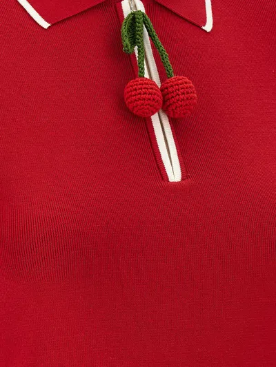 Valentino Knitwear With Cherry Detail And Polo Collar In Red