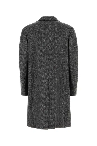Givenchy Men Wool Blend Coat With Herringbone Motif In Gray