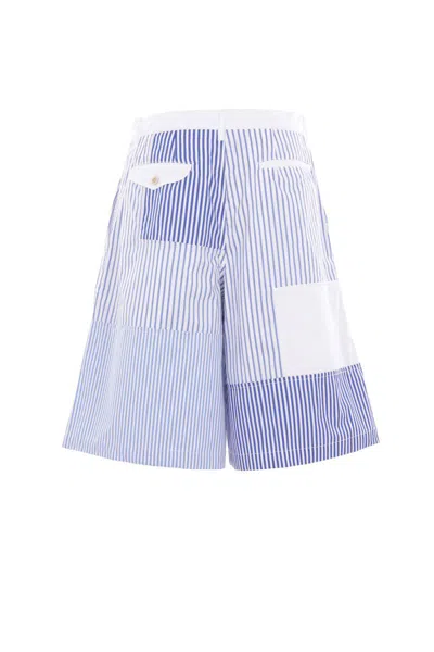 Comme Des Garçons Patchwork Striped Shorts In Blue