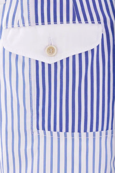 Comme Des Garçons Patchwork Striped Shorts In Blue