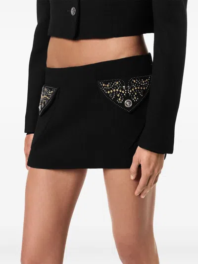 Versace Embellished-pocket Mini Skirt In Brown