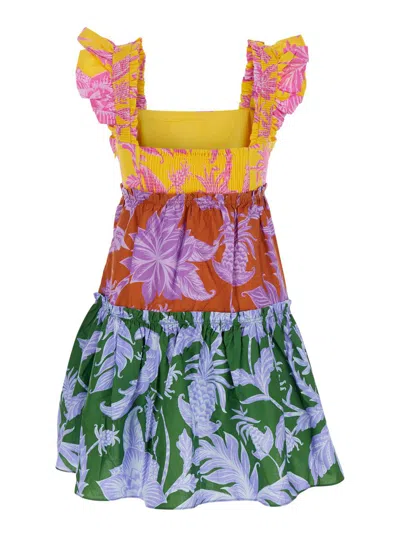 Farm Rio Multicolor Dress With All-over Floral Motif And Ruffled Skirt In Cotton Woman In Multi