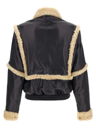 Magda Butrym Leather Jacket With Unique Fur Insert In Black