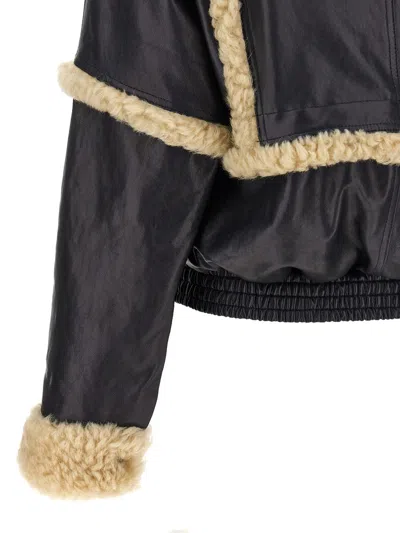 Magda Butrym Leather Jacket With Unique Fur Insert In Black
