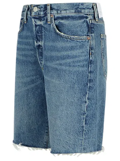 Agolde Blue Five-pocket Shorts With Button Closure In Blue