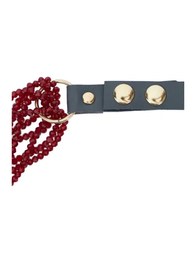 Antonelli Metallic Necklace With Beaded Design And Strap In Fabric And Beads Woman In Metallic