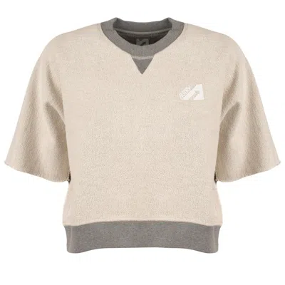 Autry Gray Melange Cotton Jersey Cropped Sweatshirt In White