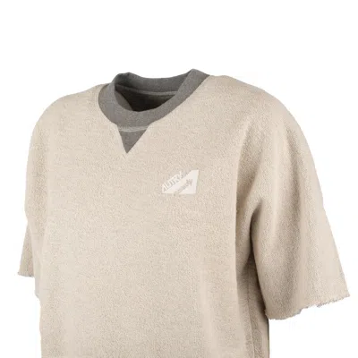 Autry Gray Melange Cotton Jersey Cropped Sweatshirt In White