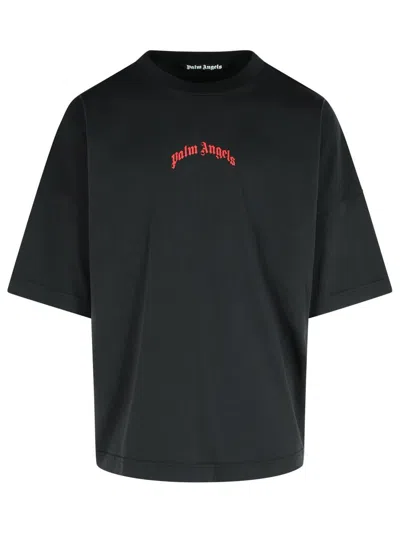 Palm Angels Curved Logo Over T-shirt In Black