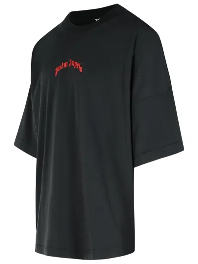 Palm Angels Curved Logo Over T-shirt In Black