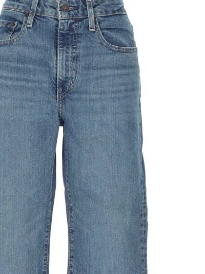 Levi's Cinch Baggy Jeans Womens Blue Cotton High-rise Straight Leg Buu546 In Blue