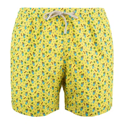 Mc2 Saint Barth Lighting Swimsuit In Lightweight Fabric With All Over Mojito Micro-patterning In Yellow