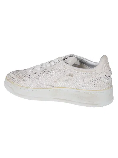 Autry Medalist Low Sneakers In Worn-out Effect Suede With Rhinestones In Animal Print