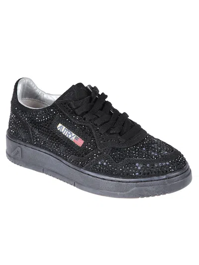 Autry Medalist Low Suede Trainers With Rhinestones In Multi