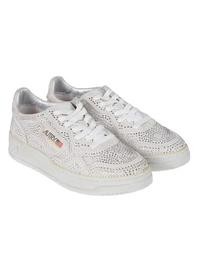 Autry Medalist Low Sneakers In Worn-out Effect Suede With Rhinestones In Animal Print