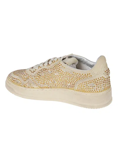 Autry Medalist Low Sneakers In Bronze Suede With Crystal Micro Rhinestones In Animal Print