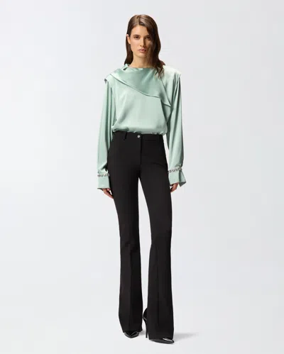 Pinko Draped Embellished-cuff Top In Gray