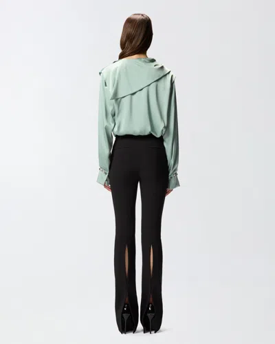 Pinko Draped Embellished-cuff Top In Gray