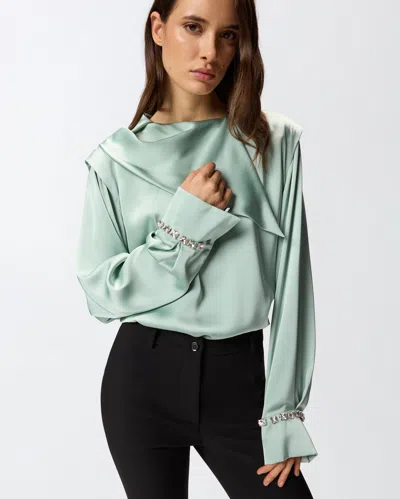 Pinko Draped Embellished-cuff Top In Gray