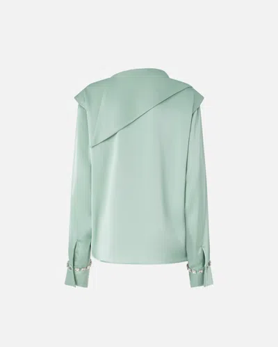 Pinko Draped Embellished-cuff Top In Gray