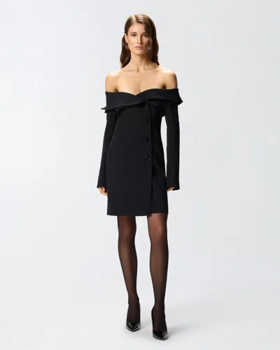 Pinko Black Dress With Front Neckline And Bare Shoulders In Fabric Woman In Black