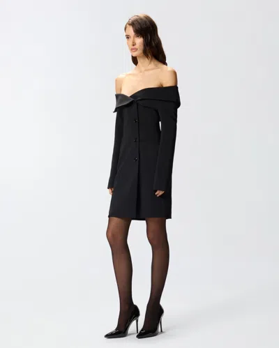 Pinko Black Dress With Front Neckline And Bare Shoulders In Fabric Woman In Black