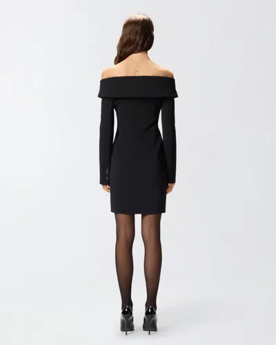 Pinko Black Dress With Front Neckline And Bare Shoulders In Fabric Woman In Black