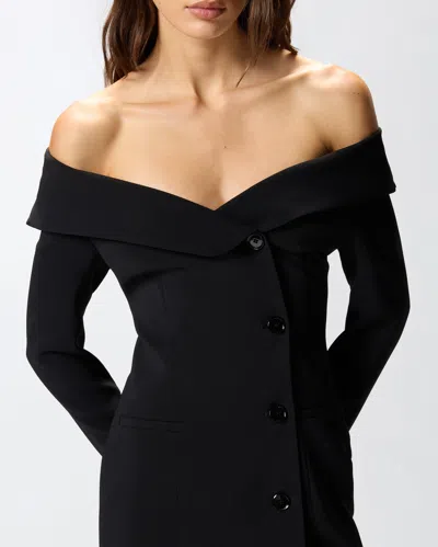 Pinko Black Dress With Front Neckline And Bare Shoulders In Fabric Woman In Black