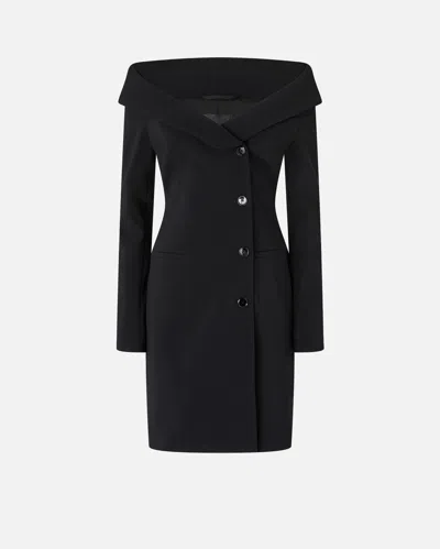Pinko Black Dress With Front Neckline And Bare Shoulders In Fabric Woman In Black
