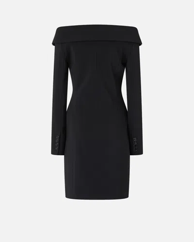 Pinko Black Dress With Front Neckline And Bare Shoulders In Fabric Woman In Black