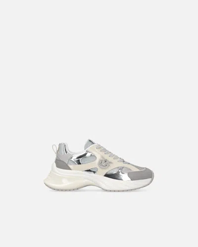 Pinko Beige And Silver Sneakers In Silver