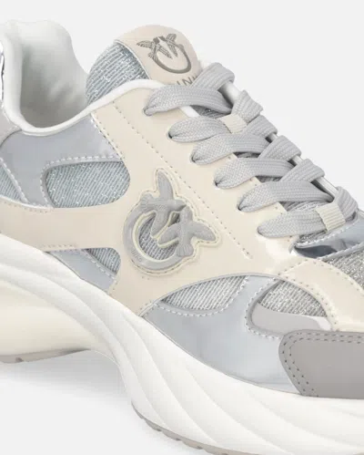 Pinko Beige And Silver Sneakers In Silver