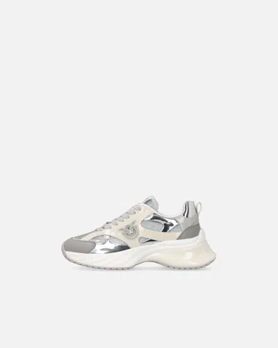 Pinko Beige And Silver Sneakers In Silver
