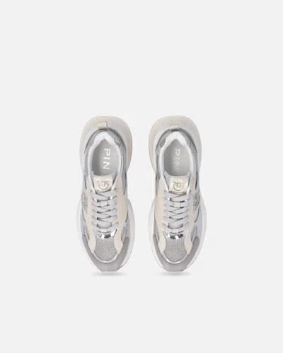 Pinko Beige And Silver Sneakers In Silver