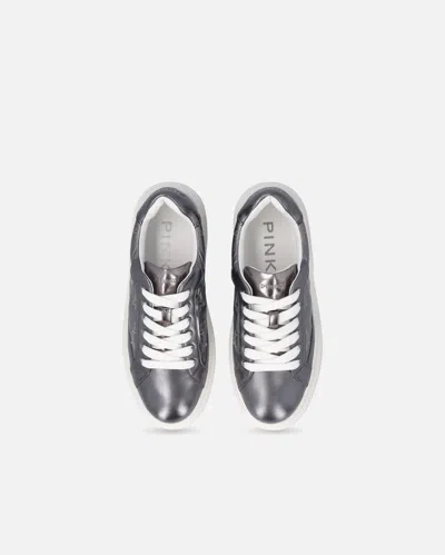 Pinko Laminated Shoes With Love Birds Logo In Gray