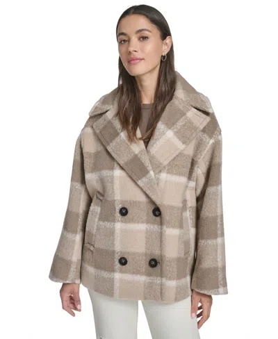 Levi's Plaid Short Peacoat With Removable Faux Shearling Collar In Multi