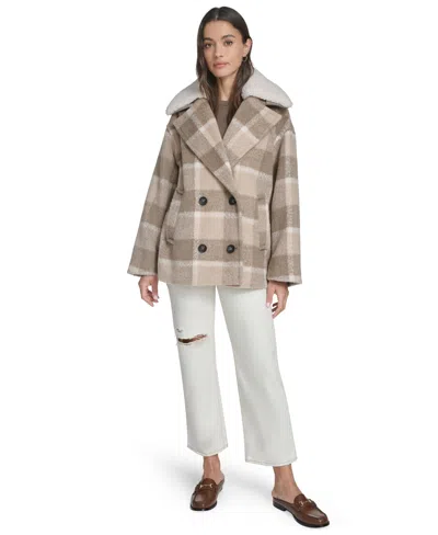Levi's Plaid Short Peacoat With Removable Faux Shearling Collar In Multi