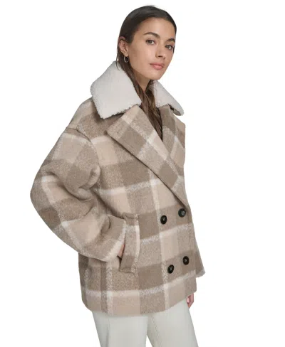 Levi's Plaid Short Peacoat With Removable Faux Shearling Collar In Multi