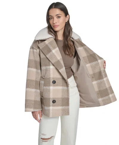 Levi's Plaid Short Peacoat With Removable Faux Shearling Collar In Multi
