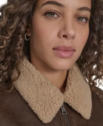 Levi's Faux Leather Bomber Jacket With Sherpa Collar In Brown