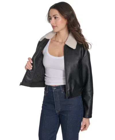 Levi's Faux Leather Bomber Jacket With Sherpa Collar In Black