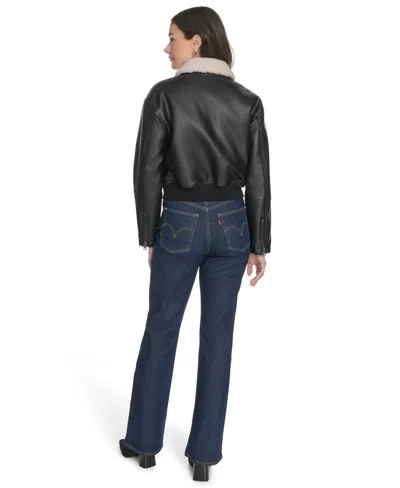 Levi's Faux Leather Bomber Jacket With Sherpa Collar In Black