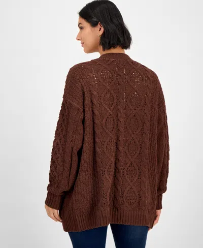 Hooked Up By Iot Juniors' Cable-knit Open Cardigan In Multi
