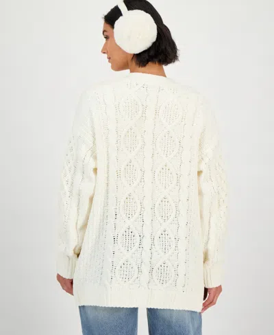 Hooked Up By Iot Juniors' Cable-knit Open Cardigan In Multi