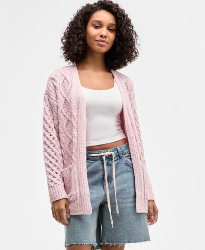 Hooked Up By Iot Juniors' Cable-knit Open Cardigan In Multi