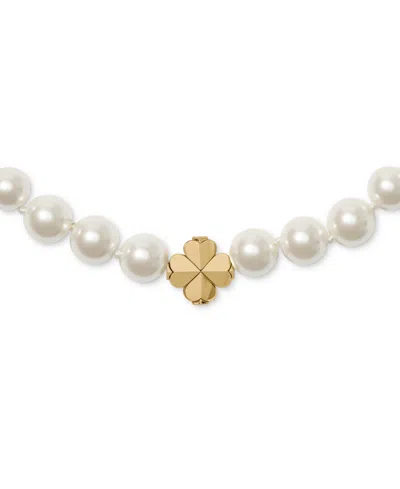 Kate Spade Imitation Pearl And Cubic Zirconia Flower Pendant Necklace In Gold