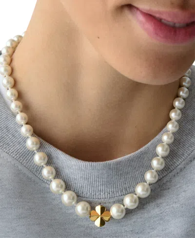 Kate Spade Imitation Pearl And Cubic Zirconia Flower Pendant Necklace In Gold