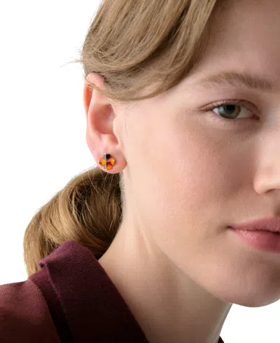 Kate Spade Cubic Zirconia Tortoise Flower Stud Earrings In Gold